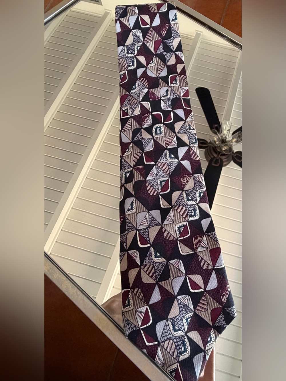 Haggar Men's Geometric Silk Tie in Burgundy, Black & White